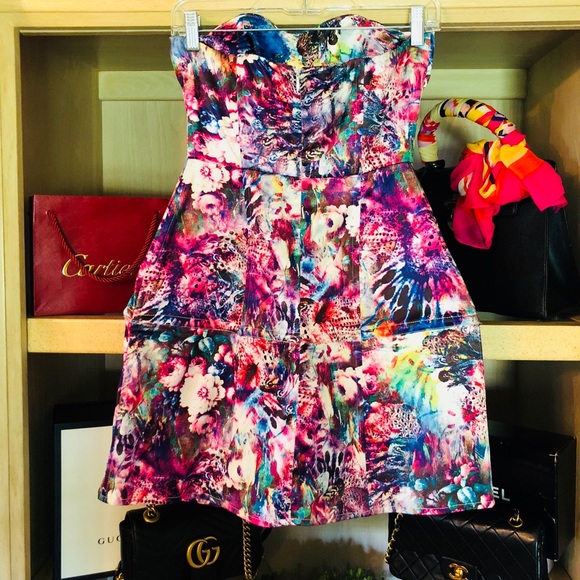 FOREVER 21 FLORAL BUSTIER DRESS W/ BONING - Picture 3 of 8